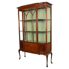 Antique 19th Century Inlaid Mahogany Regency Revival Display China Hutch 1890