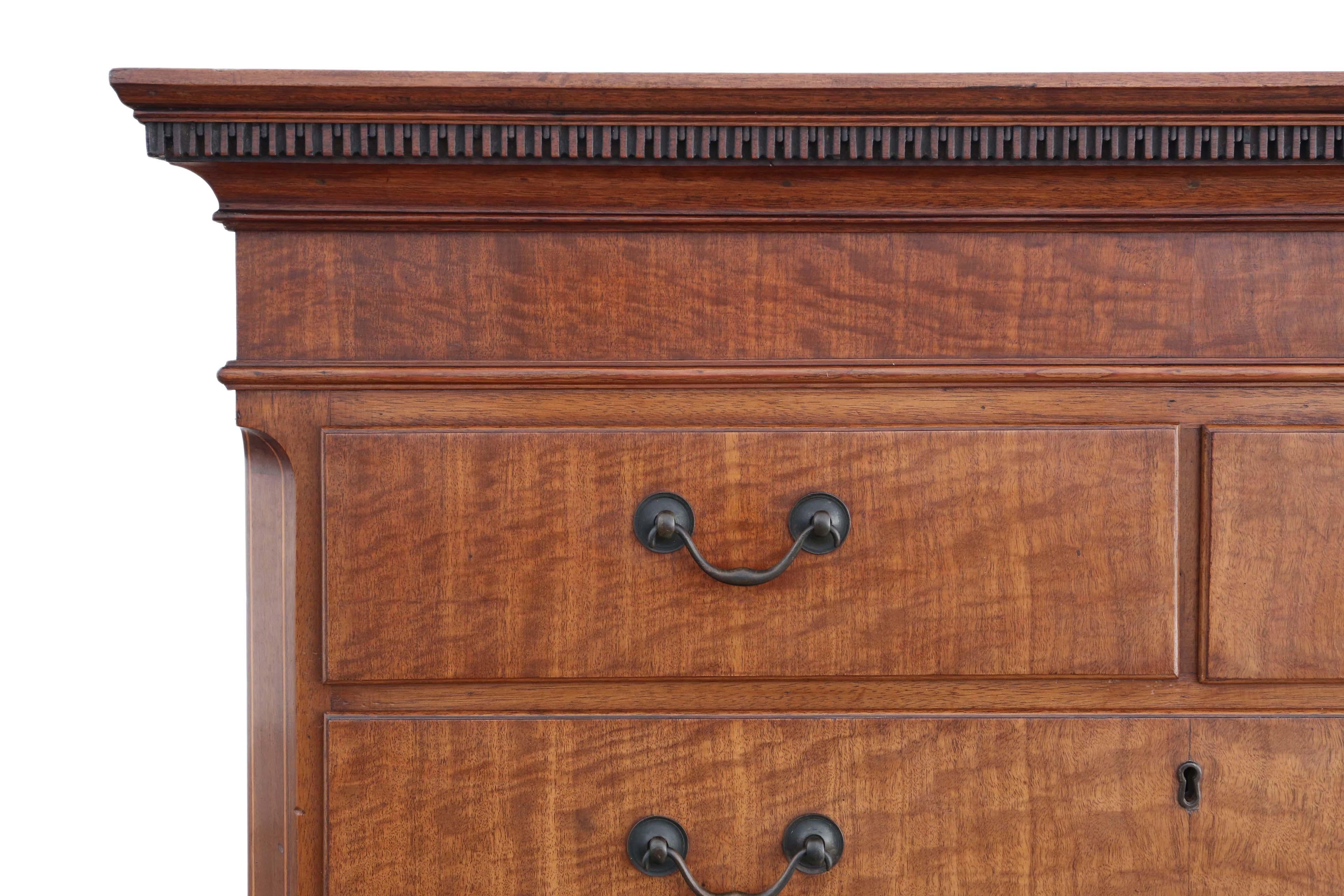 Antique 19th Century Inlaid Mahogany Tallboy Chest on Chest of Drawers In Good Condition For Sale In Wisbech, Cambridgeshire