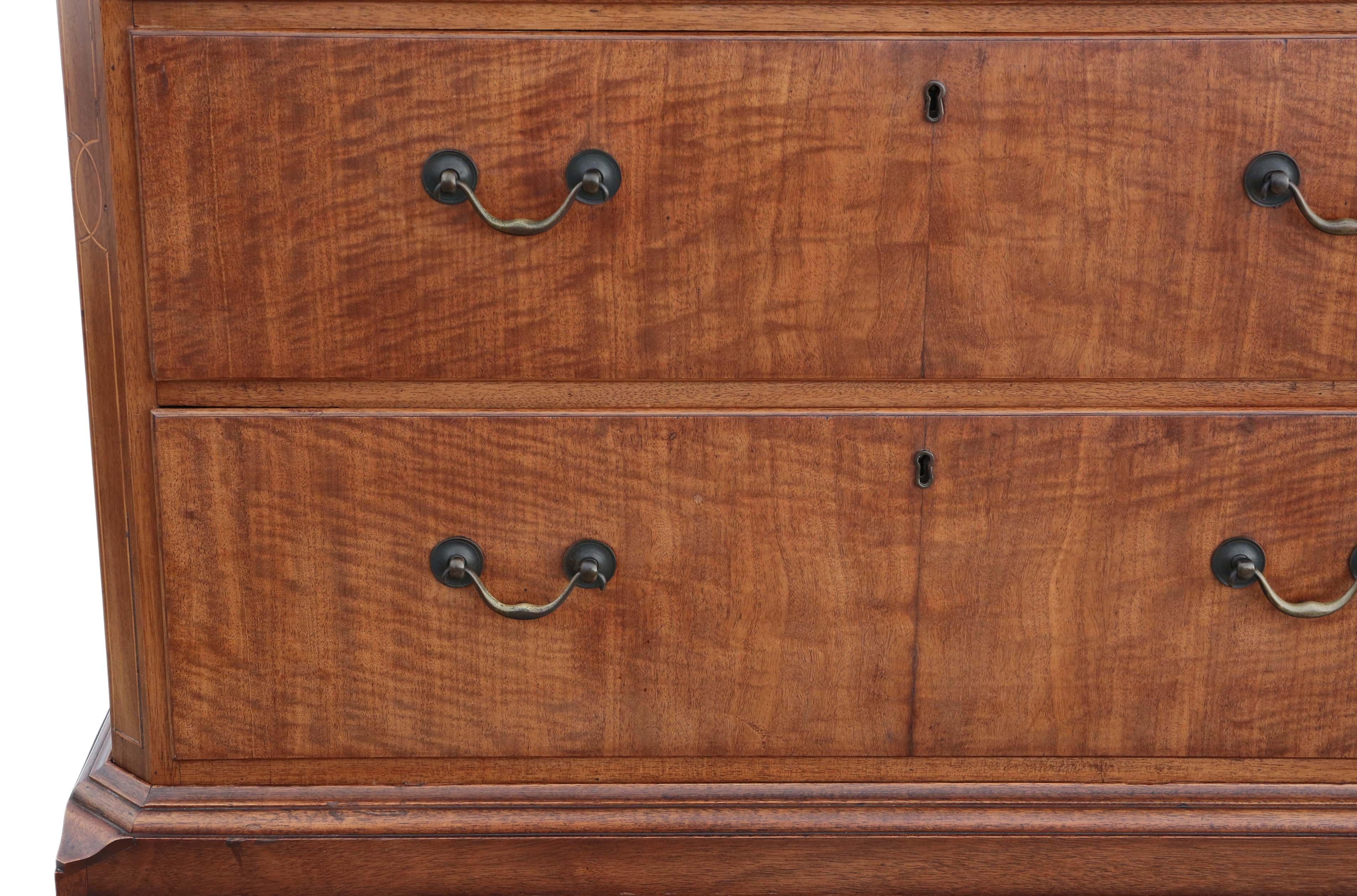 Wood Antique 19th Century Inlaid Mahogany Tallboy Chest on Chest of Drawers For Sale