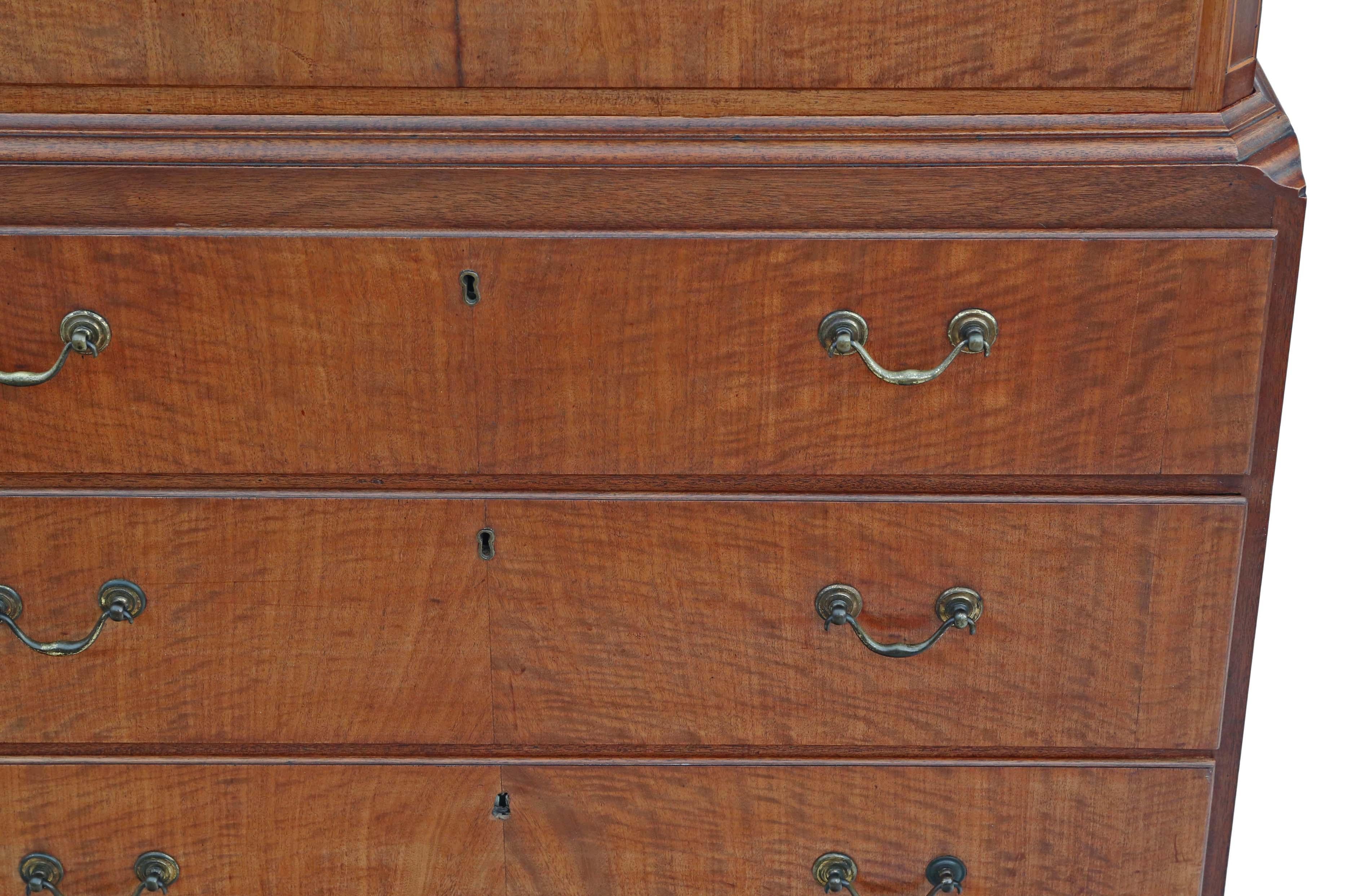 Antique 19th Century Inlaid Mahogany Tallboy Chest on Chest of Drawers For Sale 1
