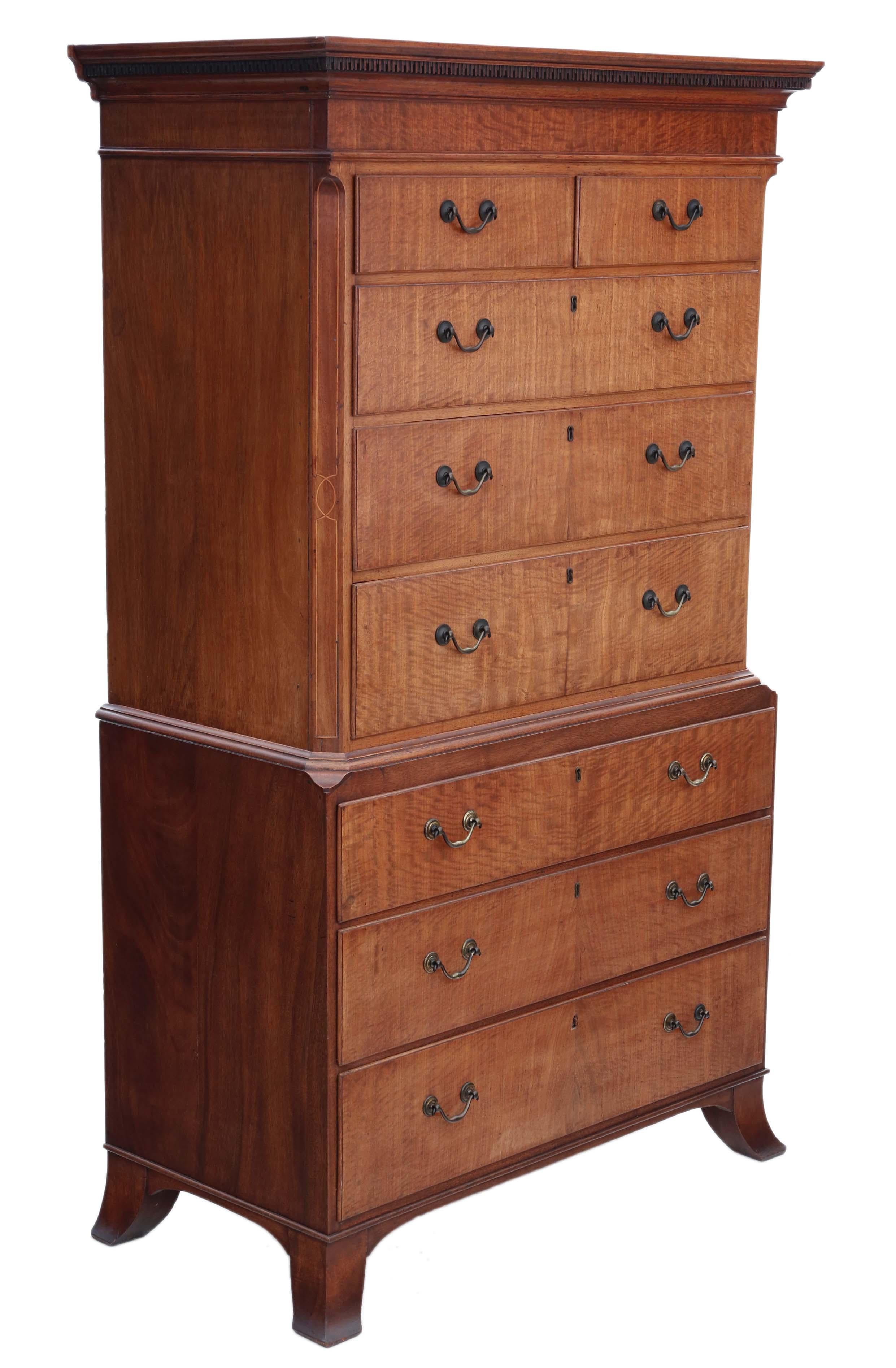 Antique 19th Century Inlaid Mahogany Tallboy Chest on Chest of Drawers For Sale 5