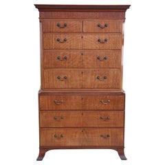 Antique 19th Century Inlaid Mahogany Tallboy Chest on Chest of Drawers