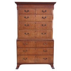 Antique 19th Century Inlaid Mahogany Tallboy Chest on Chest of Drawers