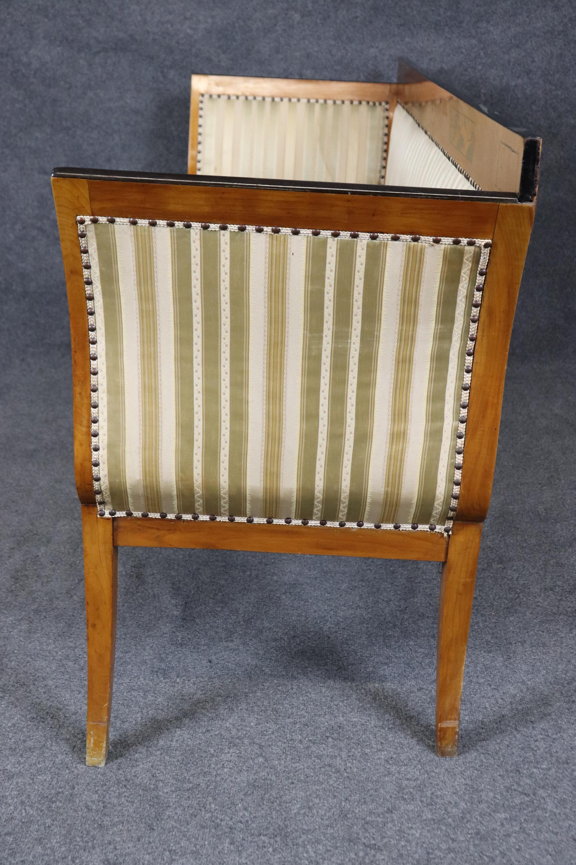 Austrian Antique 19th Century Inlaid Walnut Mixed Woods Continental Biedermeier Settee