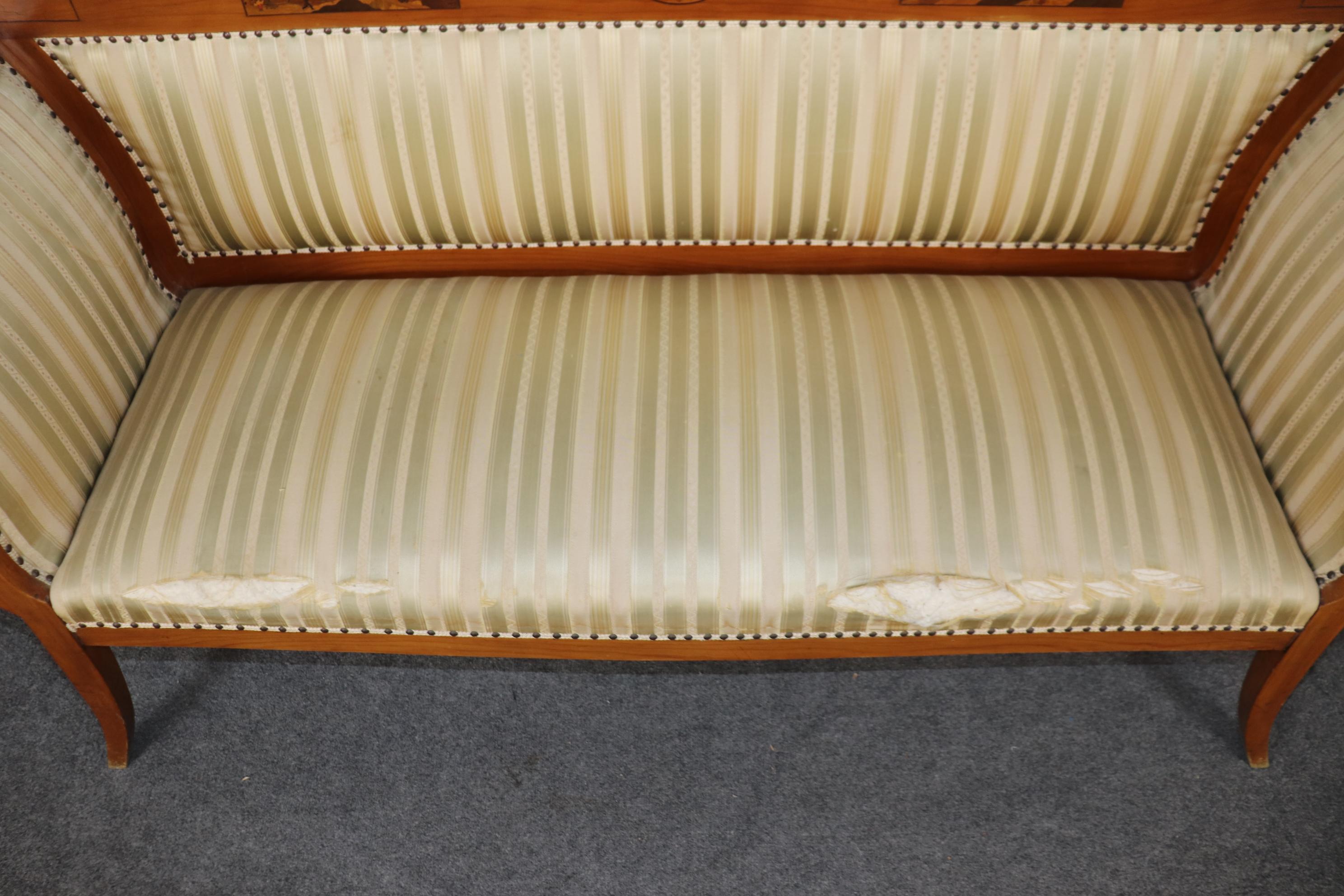 Antique 19th Century Inlaid Walnut Mixed Woods Continental Biedermeier Settee 4