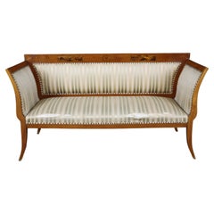 Antique 19th Century Inlaid Walnut Mixed Woods Continental Biedermeier Settee
