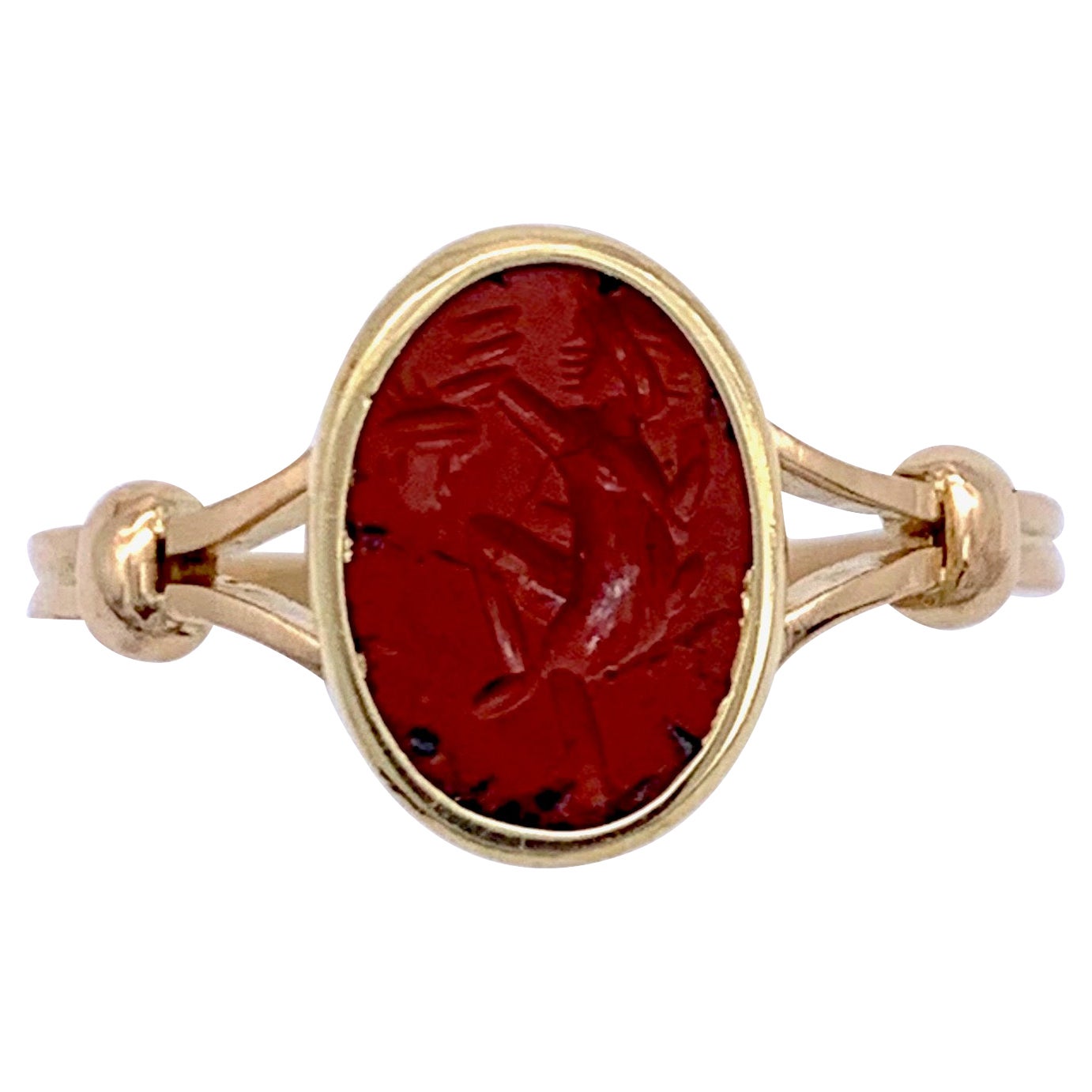 Antique 19th Century Intaglio of a Soldier in a Modern 18 Karat Gold Ring
