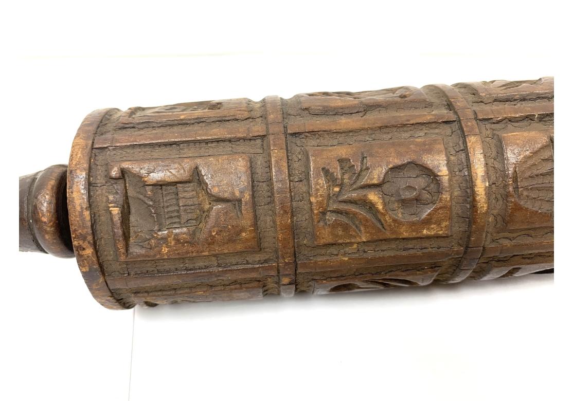 Antique 19th Century Irish Carved Wood Springerle Rolling Pin For Sale 8