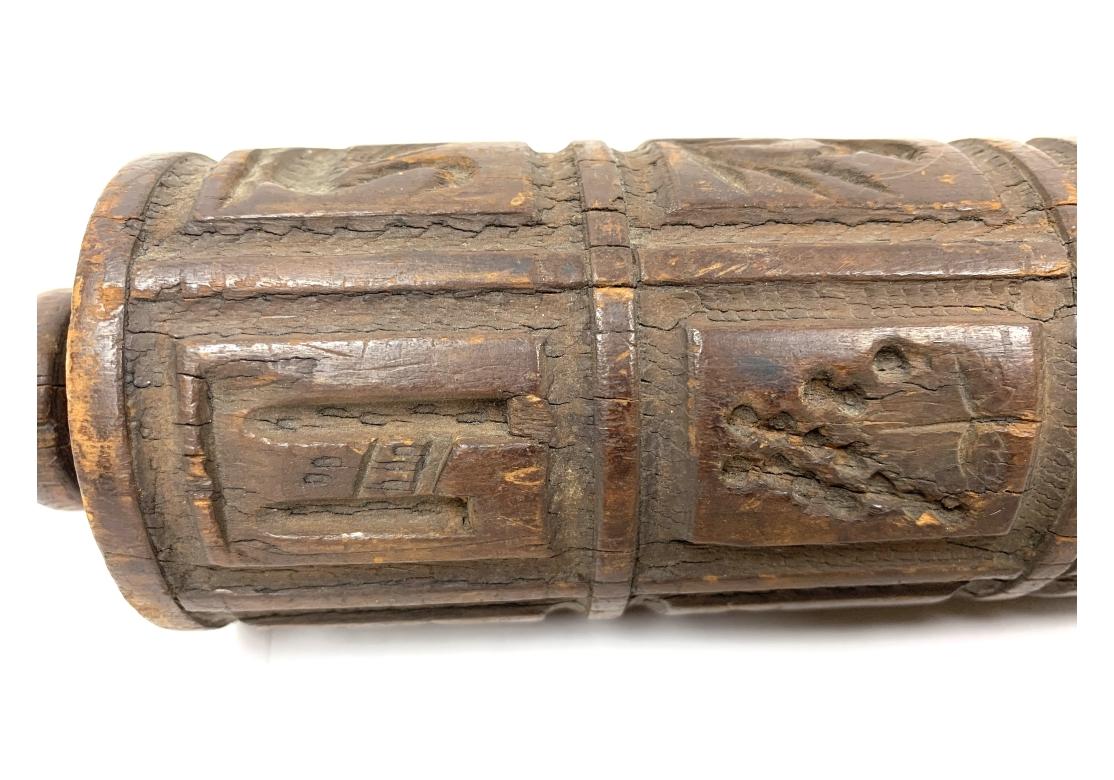 Antique 19th Century Irish Carved Wood Springerle Rolling Pin For Sale 9