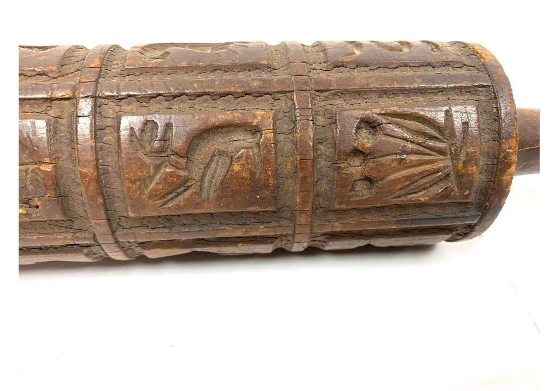 Rustic Antique 19th Century Irish Carved Wood Springerle Rolling Pin For Sale