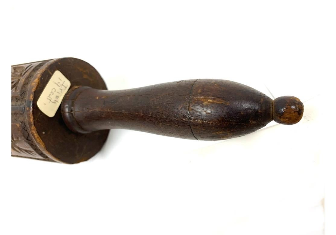 Antique 19th Century Irish Carved Wood Springerle Rolling Pin For Sale 1