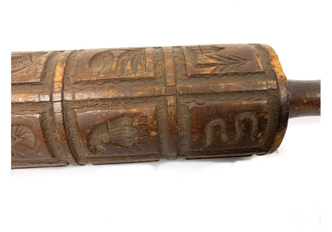Antique 19th Century Irish Carved Wood Springerle Rolling Pin For Sale 4