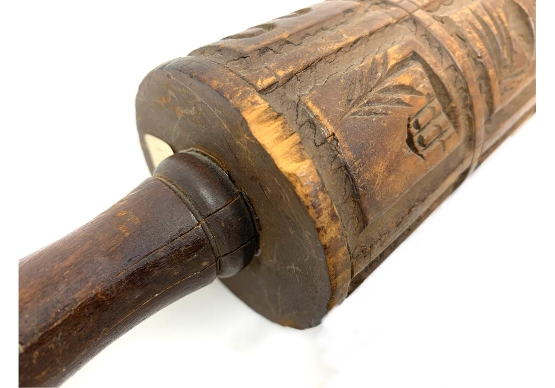 Antique 19th Century Irish Carved Wood Springerle Rolling Pin For Sale 5