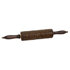 Antique 19th Century Irish Carved Wood Springerle Rolling Pin