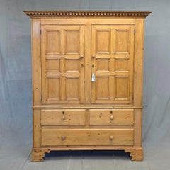 Antique 19th Century Irish Scrubbed Pine Linen Press Cabinet