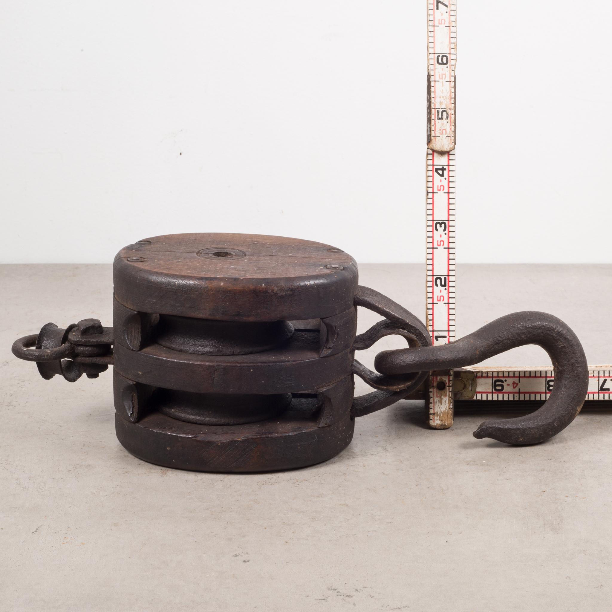 Antique 19th Century Iron and Wooden Block and Tackle, circa 1800s 2