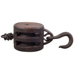 Antique 19th Century Iron and Wooden Block and Tackle, circa 1800s