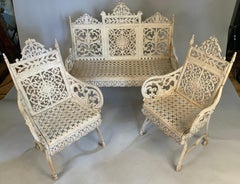 Antique 19th Century Iron Bench and Pair of Chairs by Peter Timmes, Brooklyn