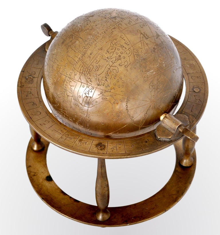 Statuette Atlas Portant Un Globe Céleste - Bronze Sur Piédestal En Pierre - 3,7kg