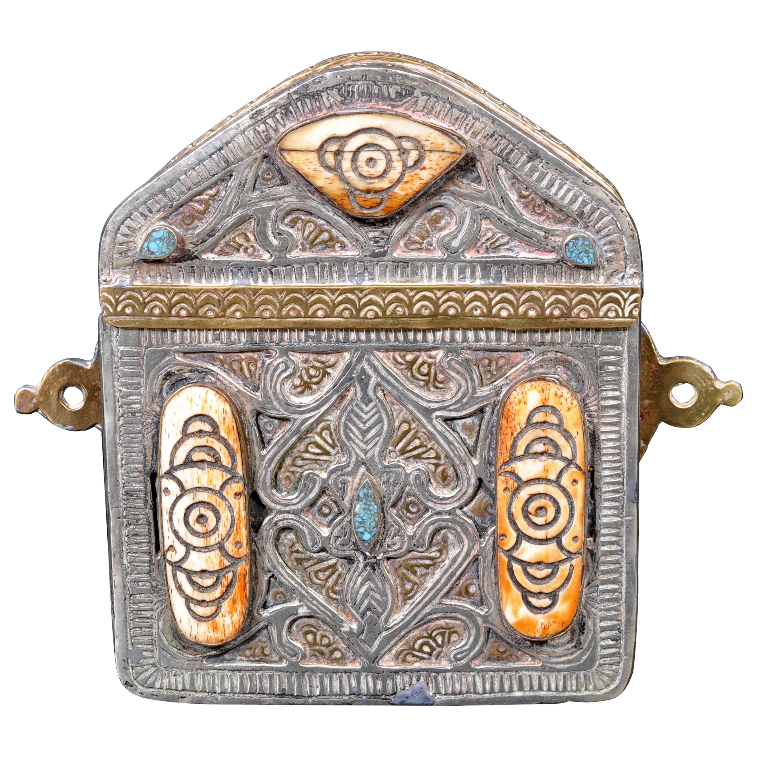 Antique 19th Century Islamic Brass and Silver Inlaid Koran/Qur'an Case