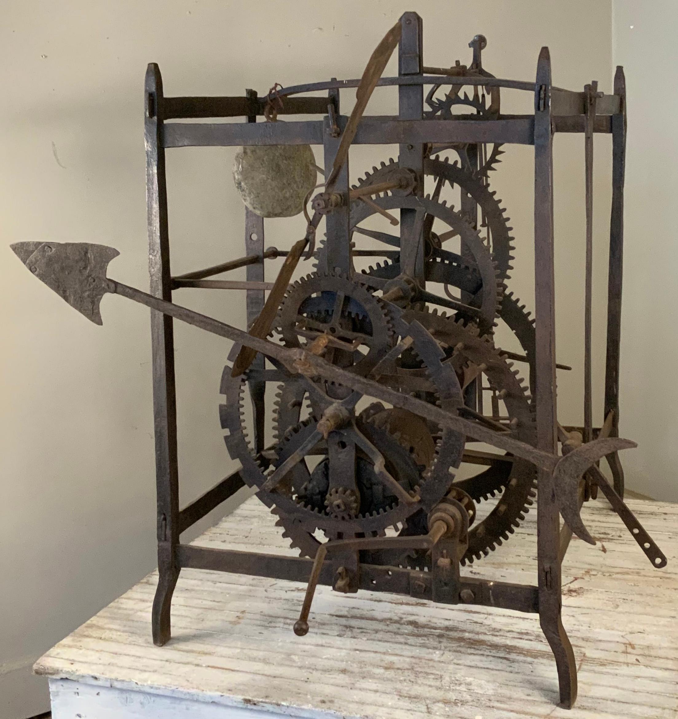 Wrought Iron Antique 19th Century Italian Bell Tower Clockworks For Sale