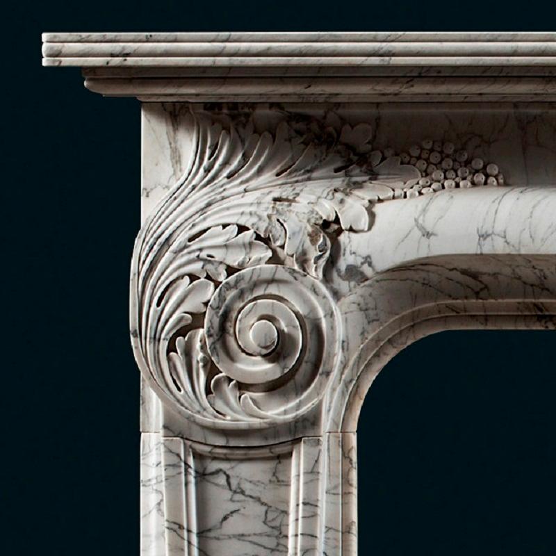 Baroque Antique 19th Century Italian Carrara Marble Fireplace Mantel