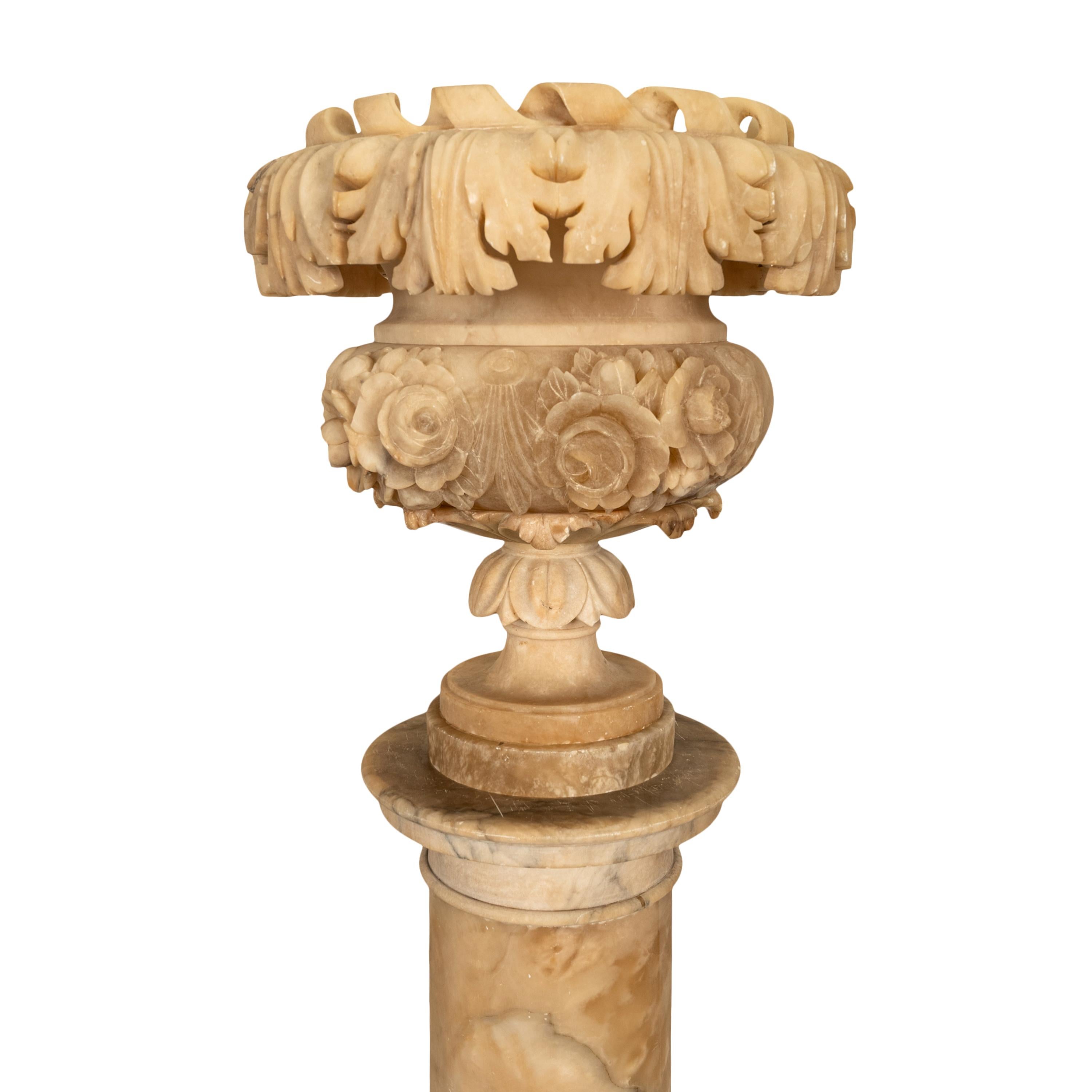 Antique 19th Century Italian Carved Alabaster Neoclassical Urn on Pedestal 1850 For Sale 13