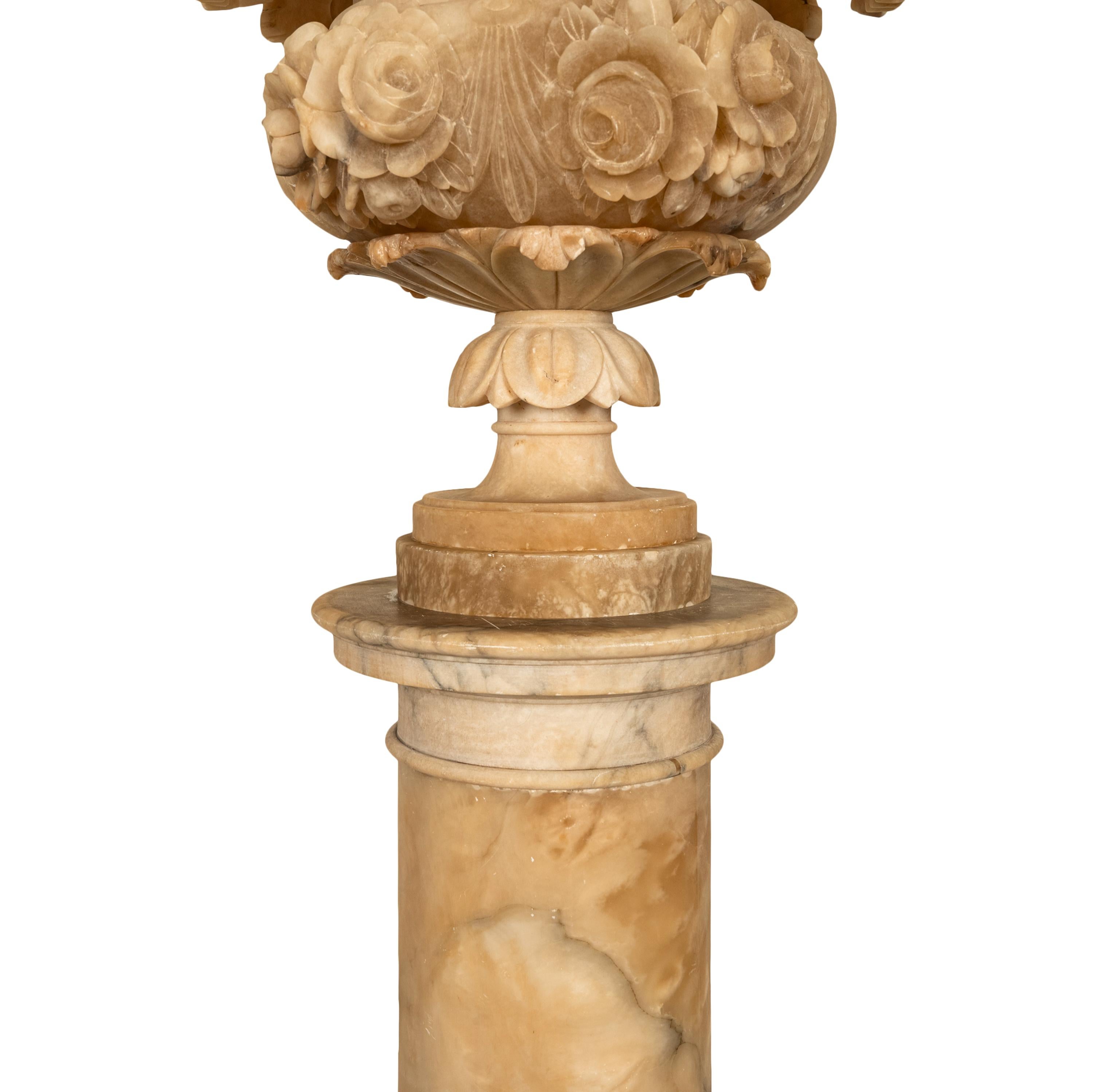 Antique 19th Century Italian Carved Alabaster Neoclassical Urn on Pedestal 1850 For Sale 14