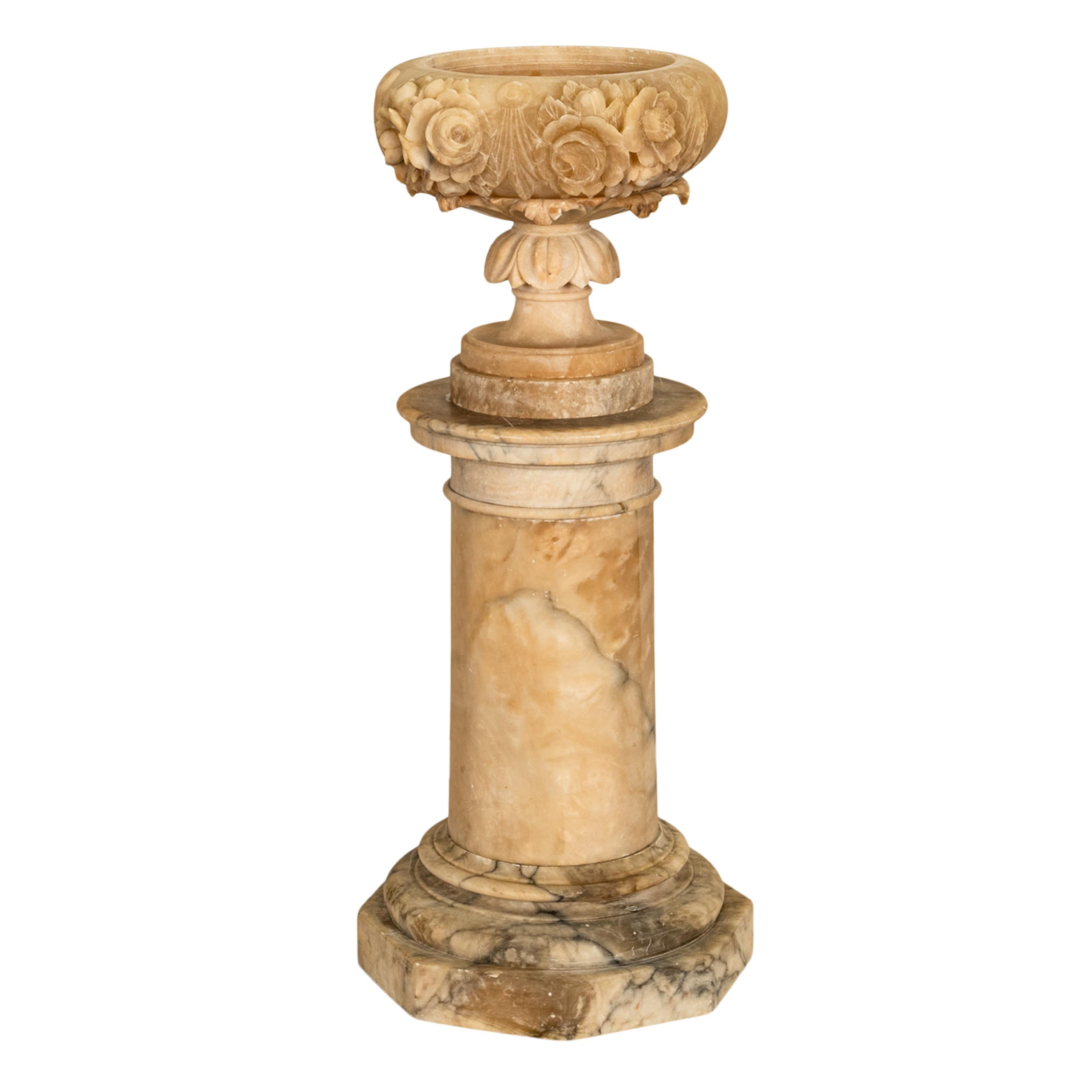 Antique 19th Century Italian Carved Alabaster Neoclassical Urn on Pedestal 1850 For Sale 4