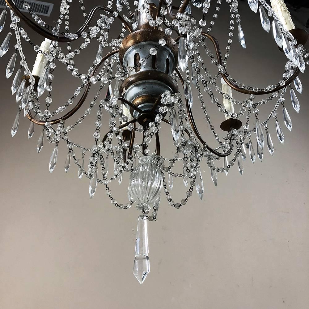 Antique 19th Century Italian Crystal and Silver Leaf Carved Wood Chandelier 5