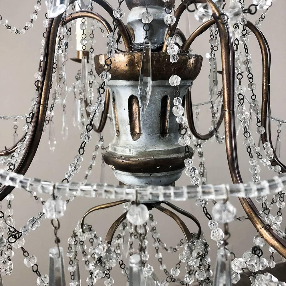 Antique 19th Century Italian Crystal and Silver Leaf Carved Wood Chandelier 8