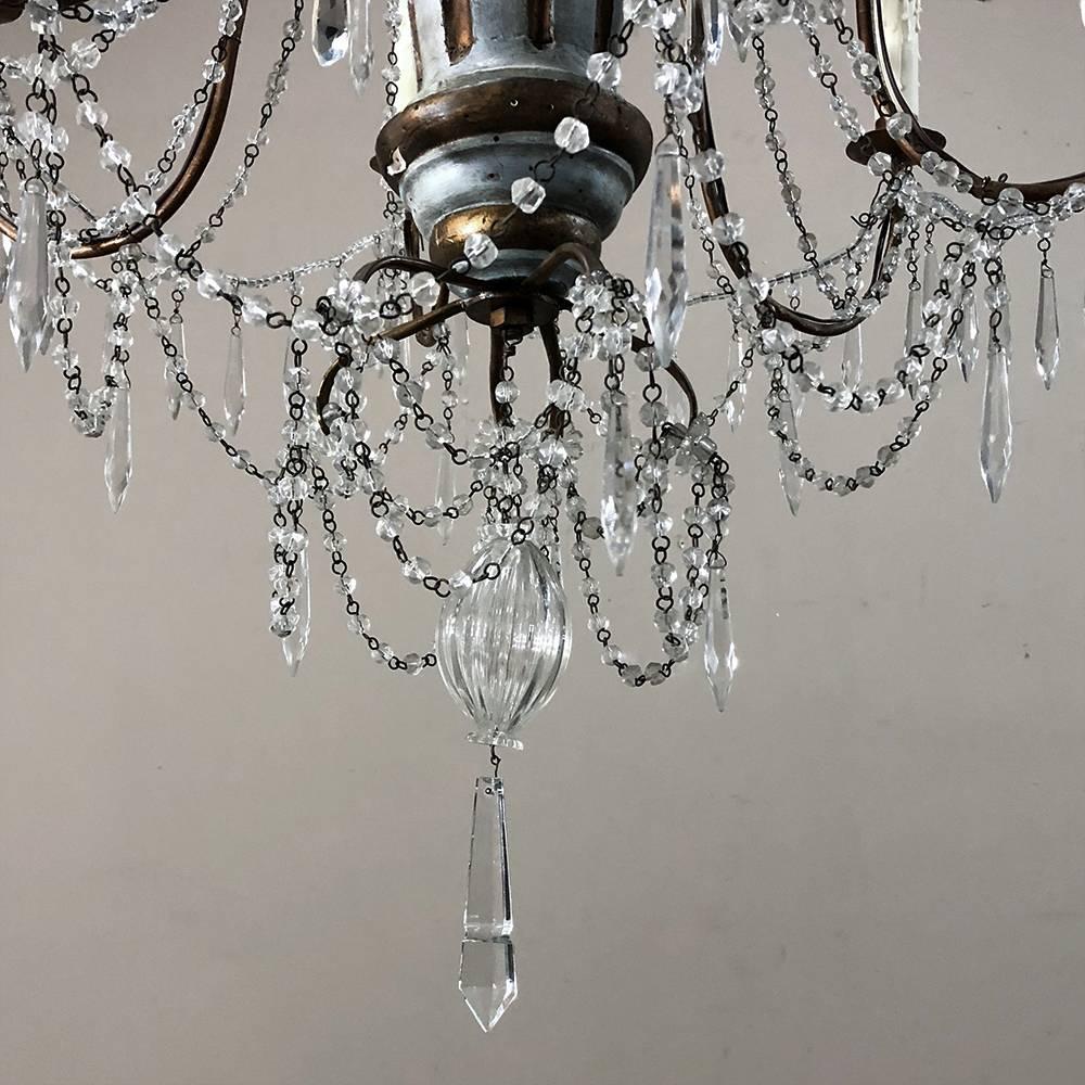 Antique 19th Century Italian Crystal and Silver Leaf Carved Wood Chandelier 3
