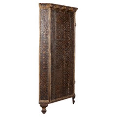 Antique 19th Century Italian Embossed Wooden Corner Cupboard c.1830