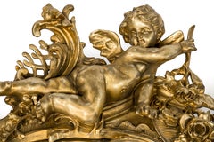 Antique 19th Century Italian Gold Rococo Wall Mirror with Large Cherub or Putti
