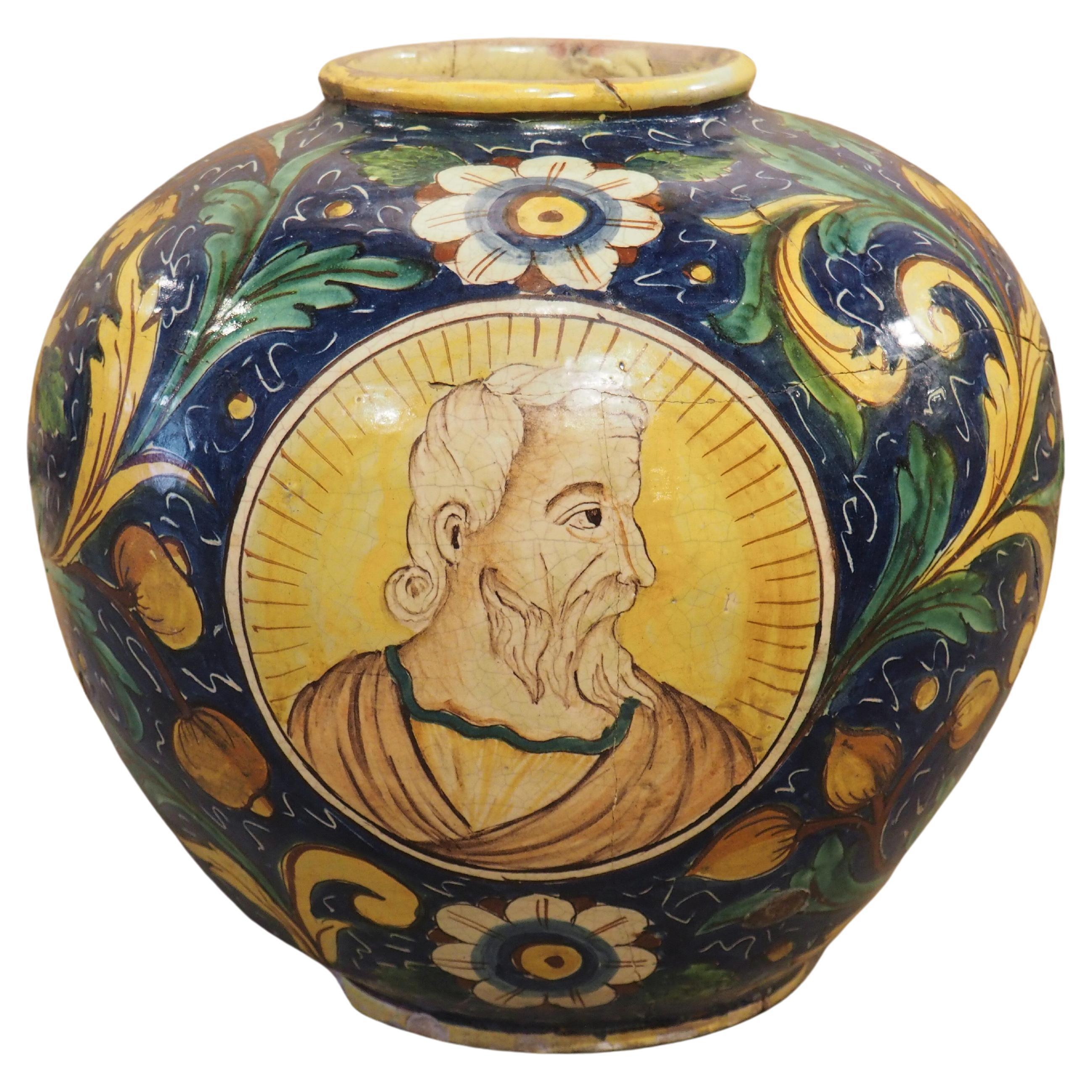 Antique 19th Century Italian Maiolica Pot of the Renaissance Style For Sale