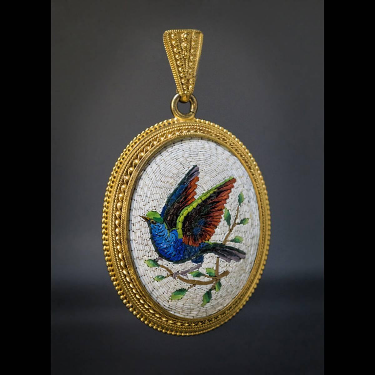 Victorian Antique 19th Century Italian Micro Mosaic Locket Pendant