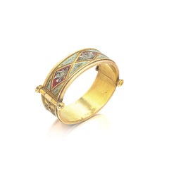 Antique 19th Century Italian Micromosaic 21KT Gold Bangle, Swans and Doves
