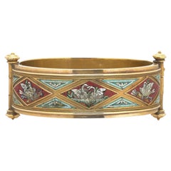 Antique 19th Century Italian Micromosaic 21KT Gold Bangle, Swans and Doves