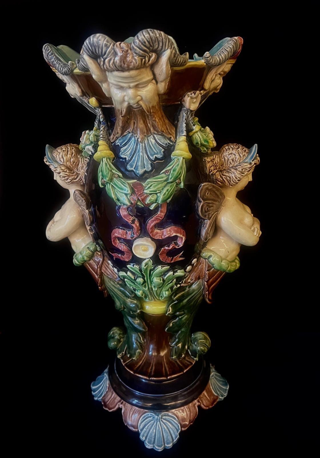 Classical Greek Antique 19th century Italian Rare Greek Mythology Majolica Vase/Urn For Sale