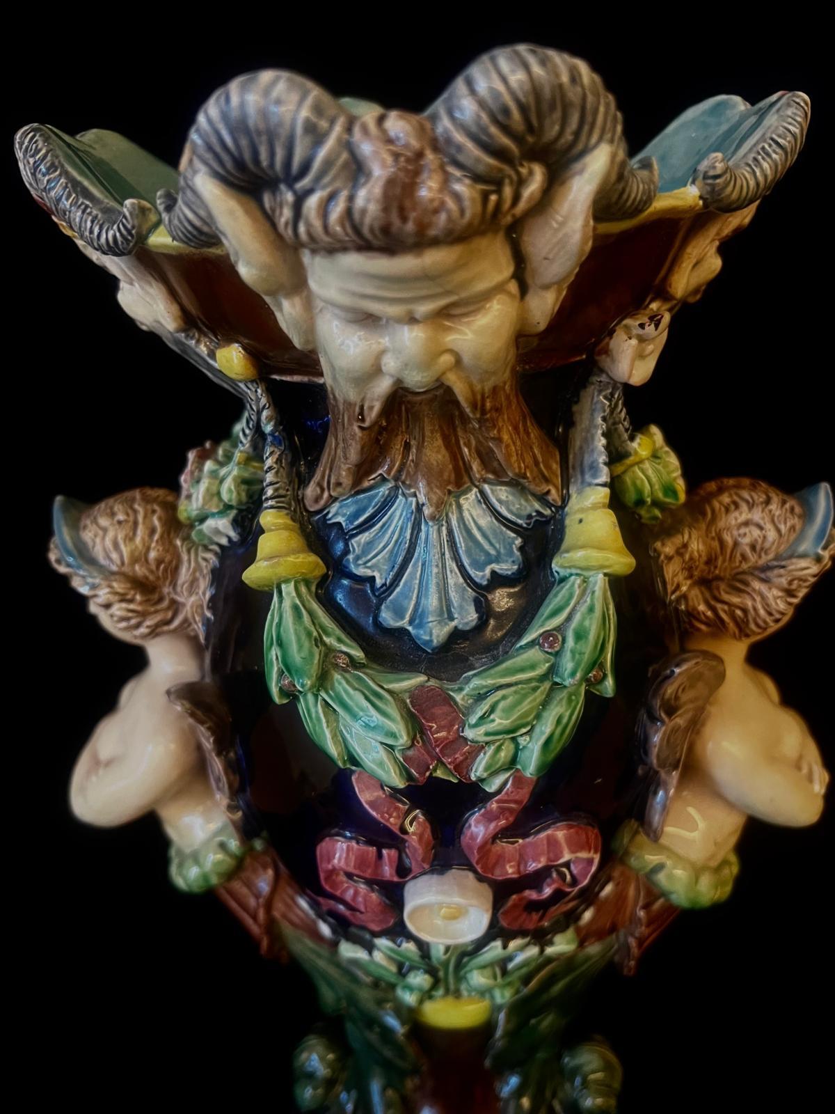 19th Century Antique 19th century Italian Rare Greek Mythology Majolica Vase/Urn For Sale