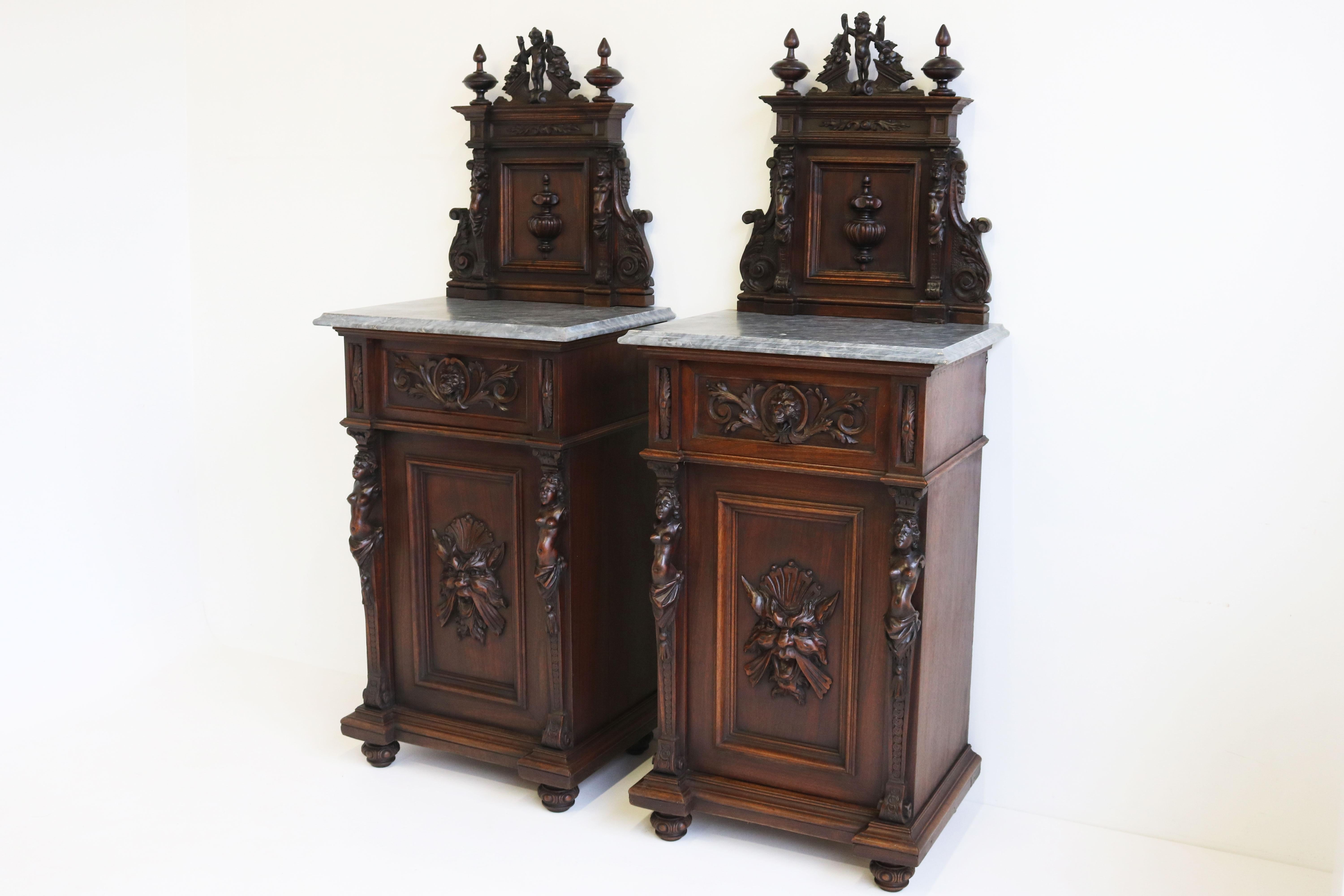 Antique 19th Century Italian Renaissance Revival Bedside Tables / Nightstands 15