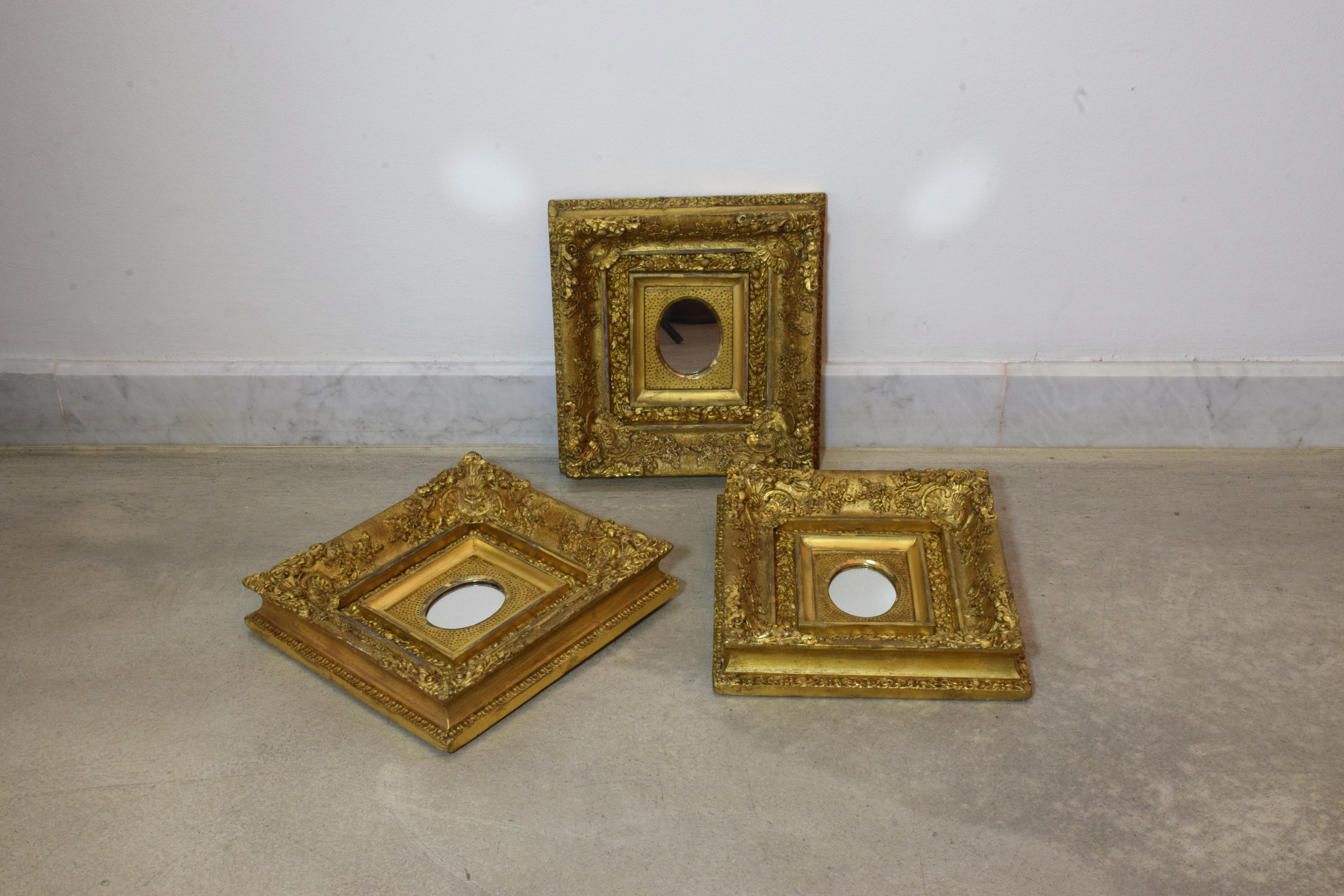 Giltwood Italian Antique 19th Century Rococo Gilded Mirrors, Set of Three