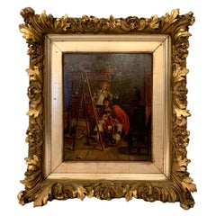Antique 19th Century Italian School Oil Painting on Panel "The Lesson, " Ca. 1880