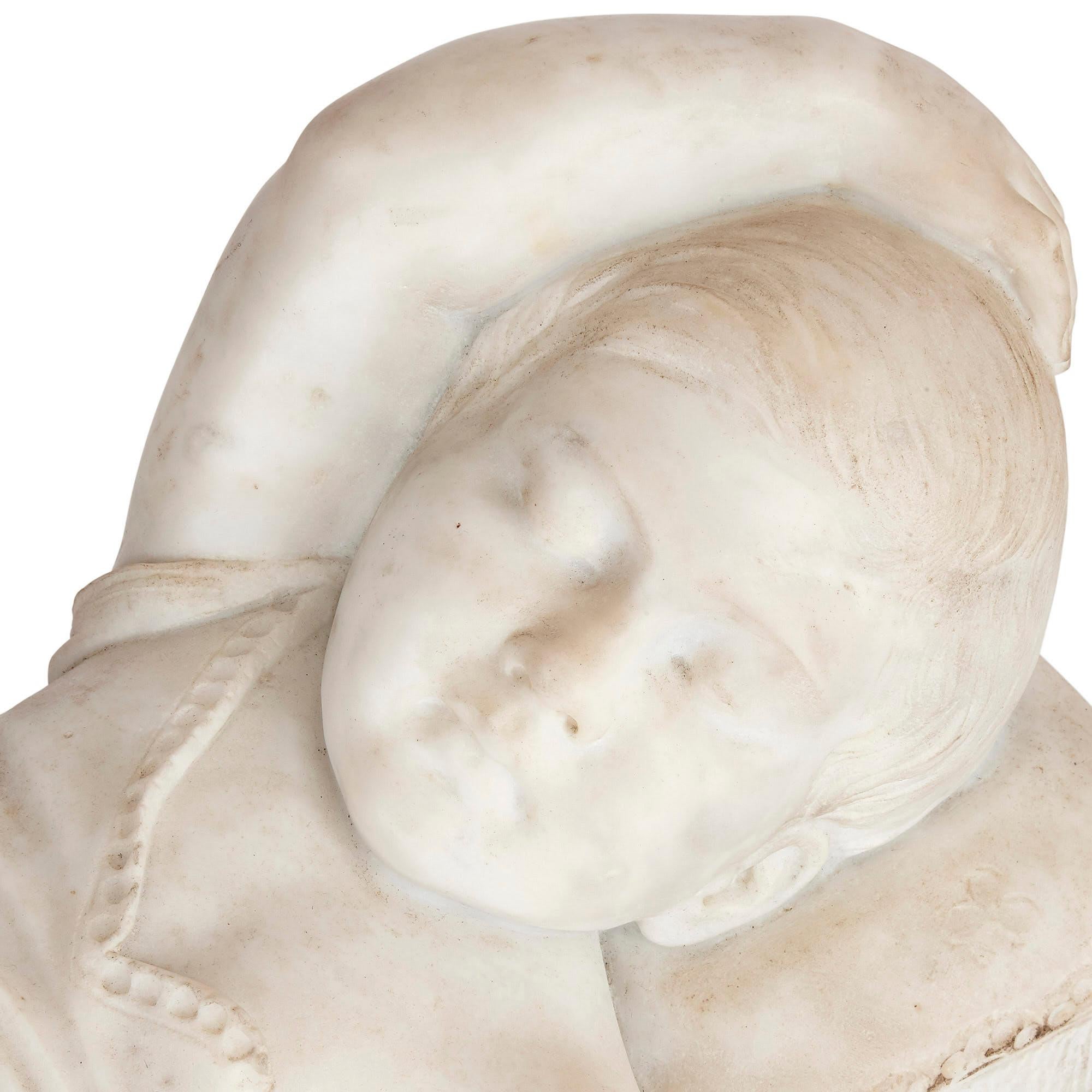 Antique 19th Century Italian Sculpture of a Sleeping Child In Good Condition For Sale In London, GB
