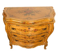 Antique 19th Century Italian Venetian Rococo Hand Painted Bombe Commode 1820