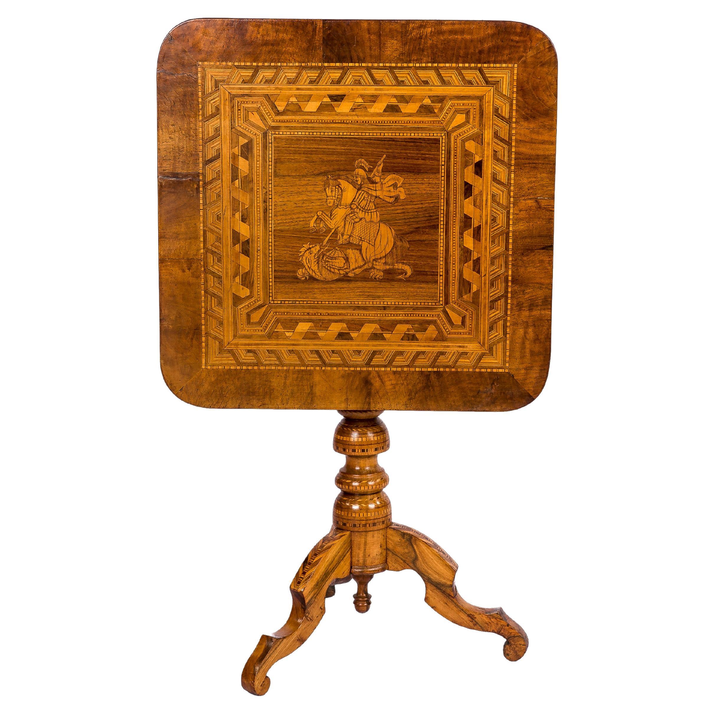 Antique 19th Century Italian Walnut Sorrento Occasional Table with Intarsia For Sale