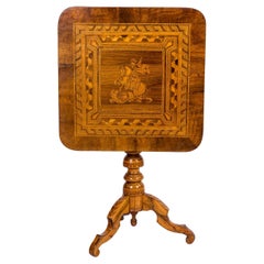Antique 19th Century Italian Walnut Sorrento Occasional Table with Intarsia