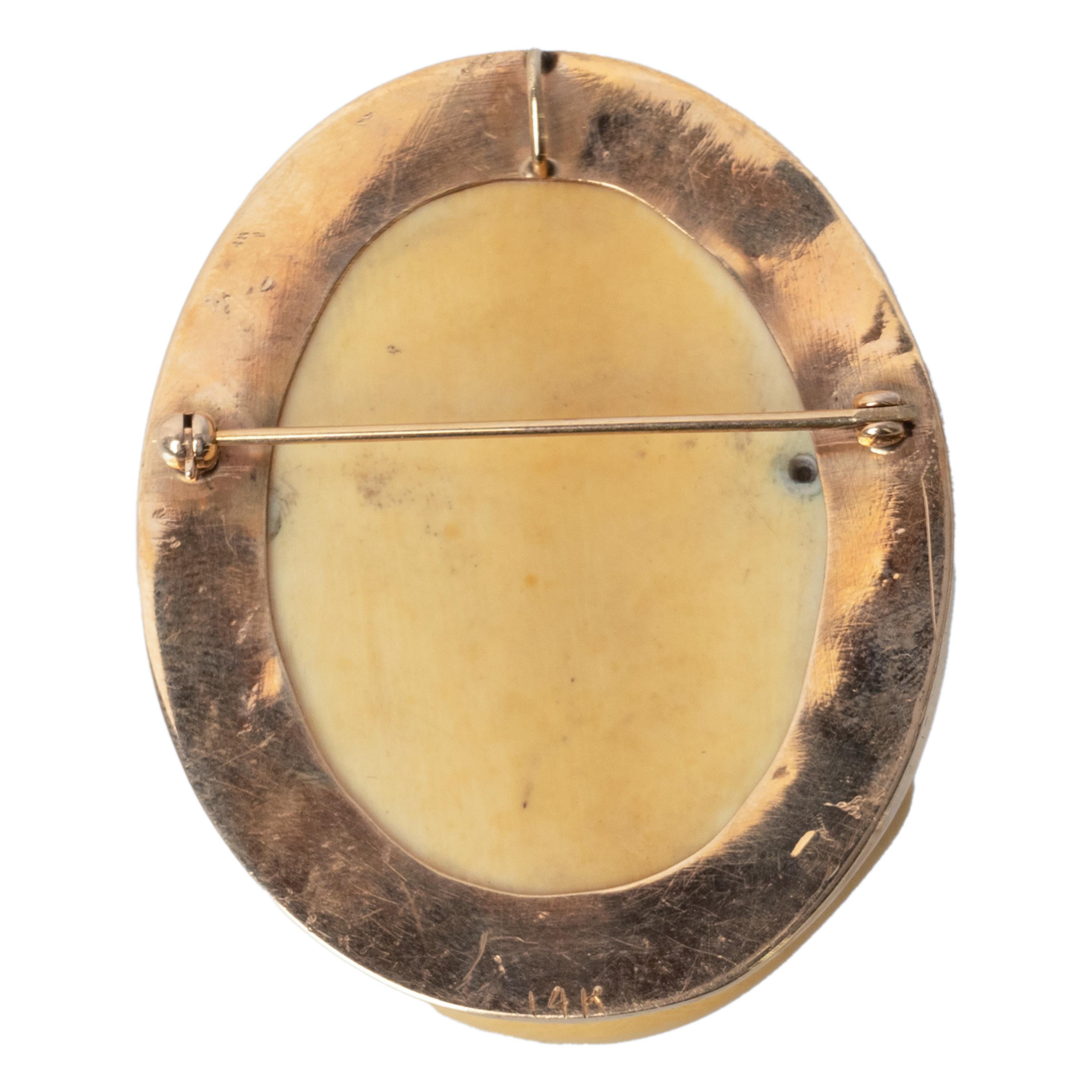 Antique 19th Century Ivory 14 k Gold Pre-Raphaelite Cameo Brooch Pendant 1870 For Sale 8