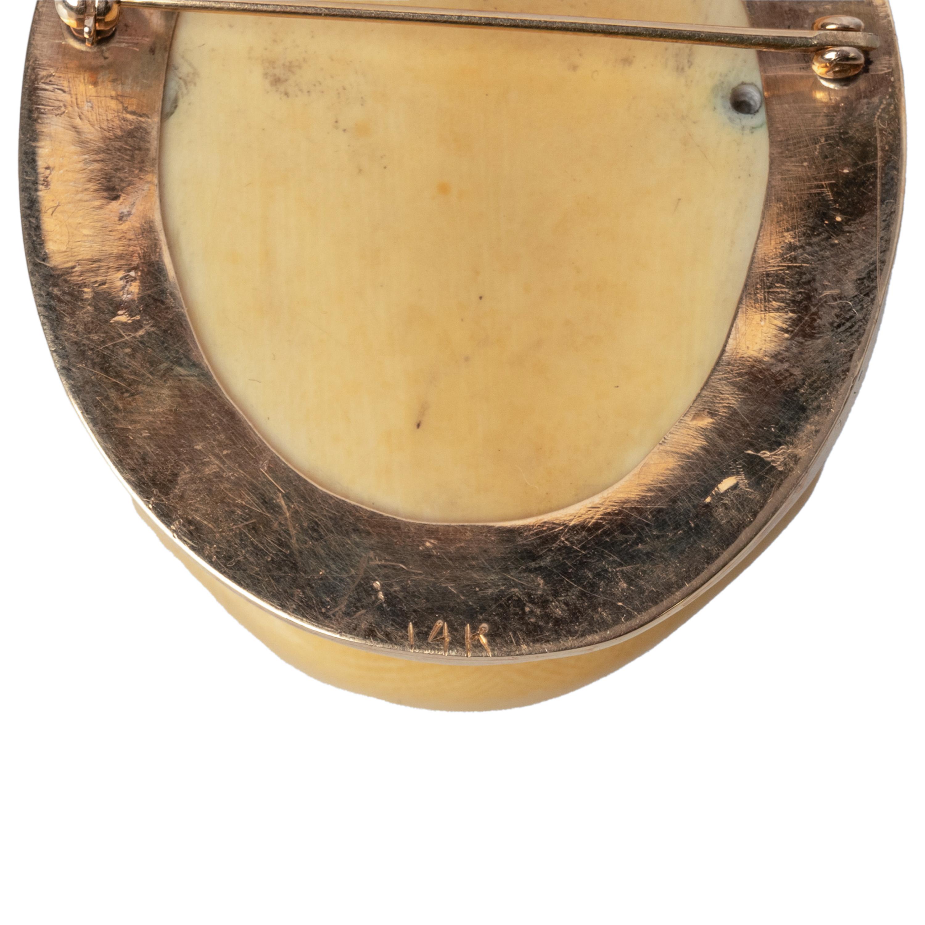 Antique 19th Century Ivory 14 k Gold Pre-Raphaelite Cameo Brooch Pendant 1870 For Sale 9