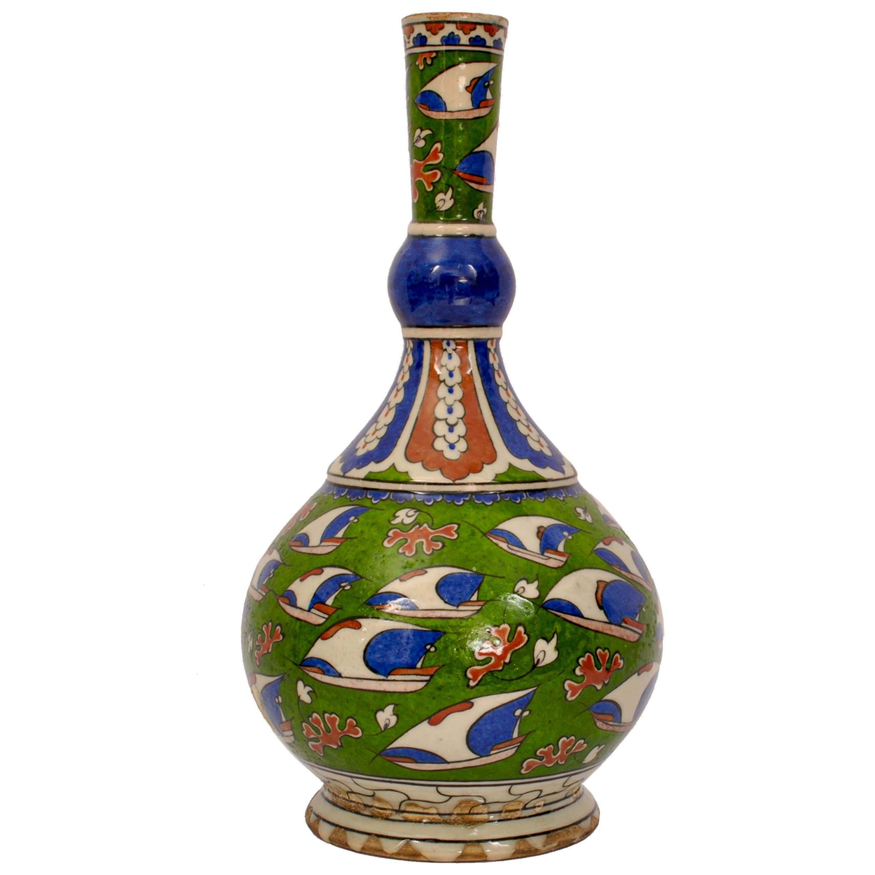 French Antique 19th Century Iznik Style Islamic Pottery Bottle Shaped Vase Samson 1880